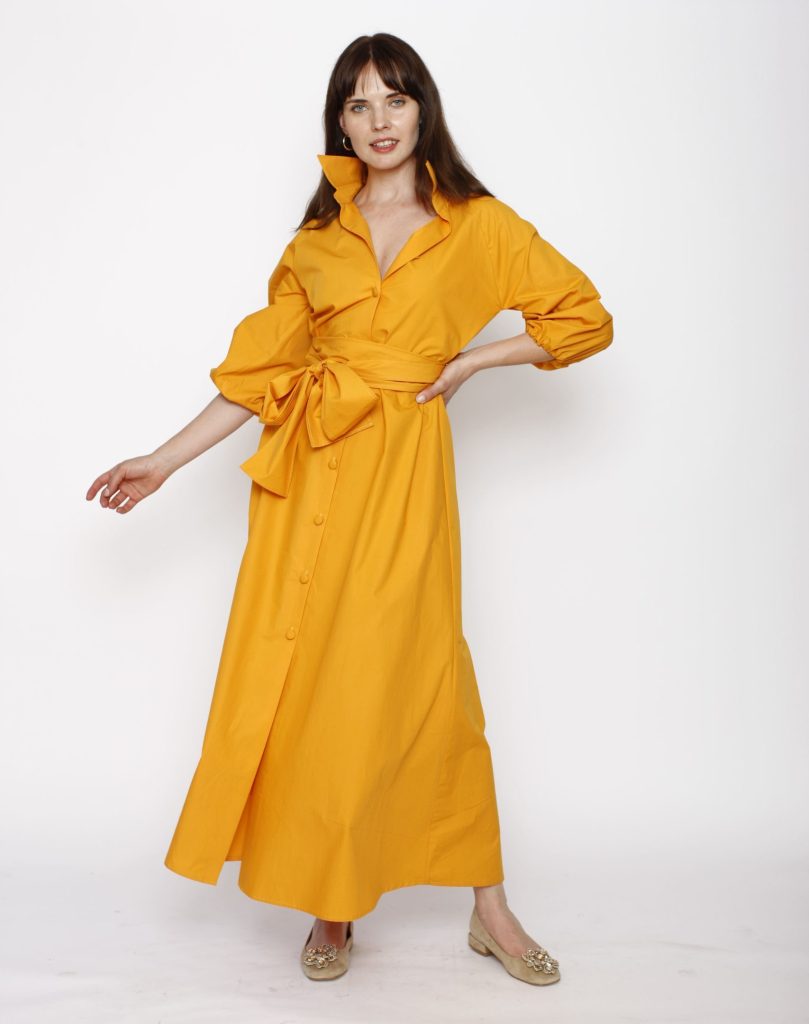 Vestido Largo Lazo Amarillo Oro